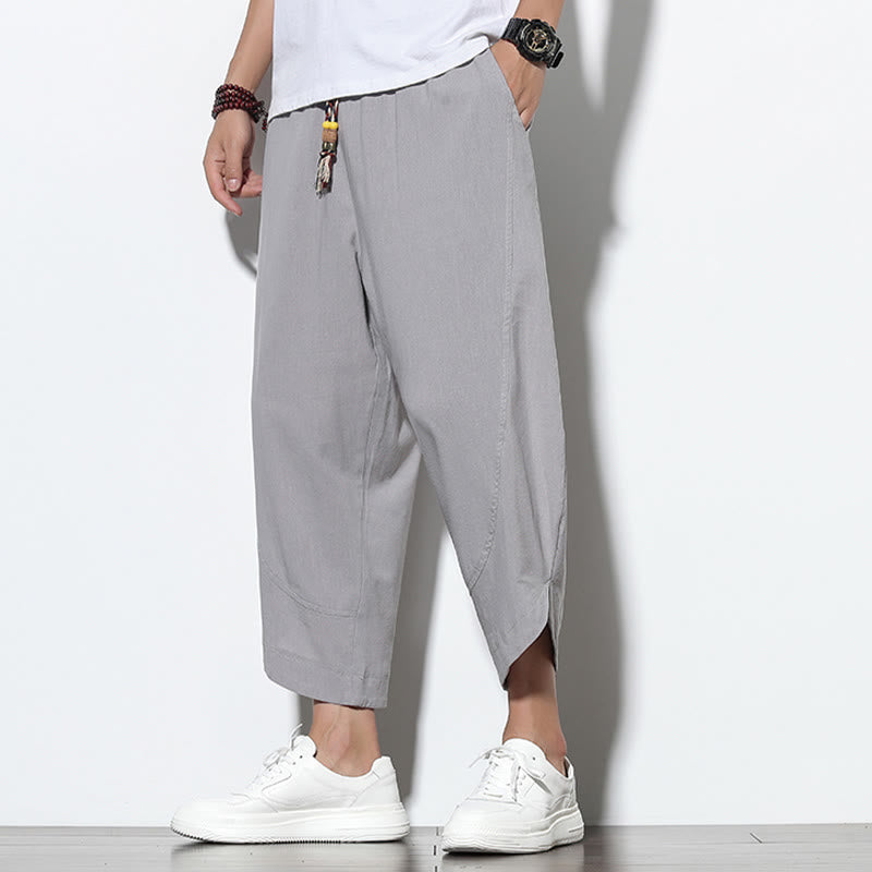 Pantalones harén de lino para hombre, informales, de verano, con cordón ajustable, de longitud 7-8 y bolsillos, de Buddha Stones