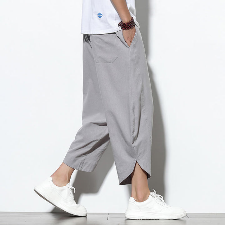 Pantalones harén de lino para hombre, informales, de verano, con cordón ajustable, de longitud 7-8 y bolsillos, de Buddha Stones