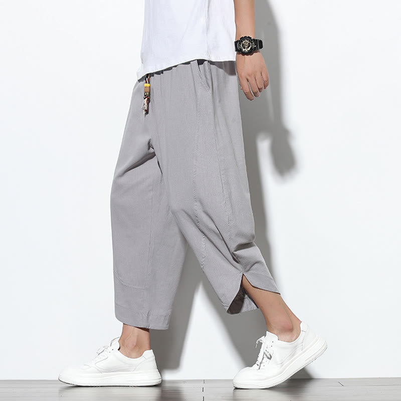 Pantalones harén de lino para hombre, informales, de verano, con cordón ajustable, de longitud 7-8 y bolsillos, de Buddha Stones