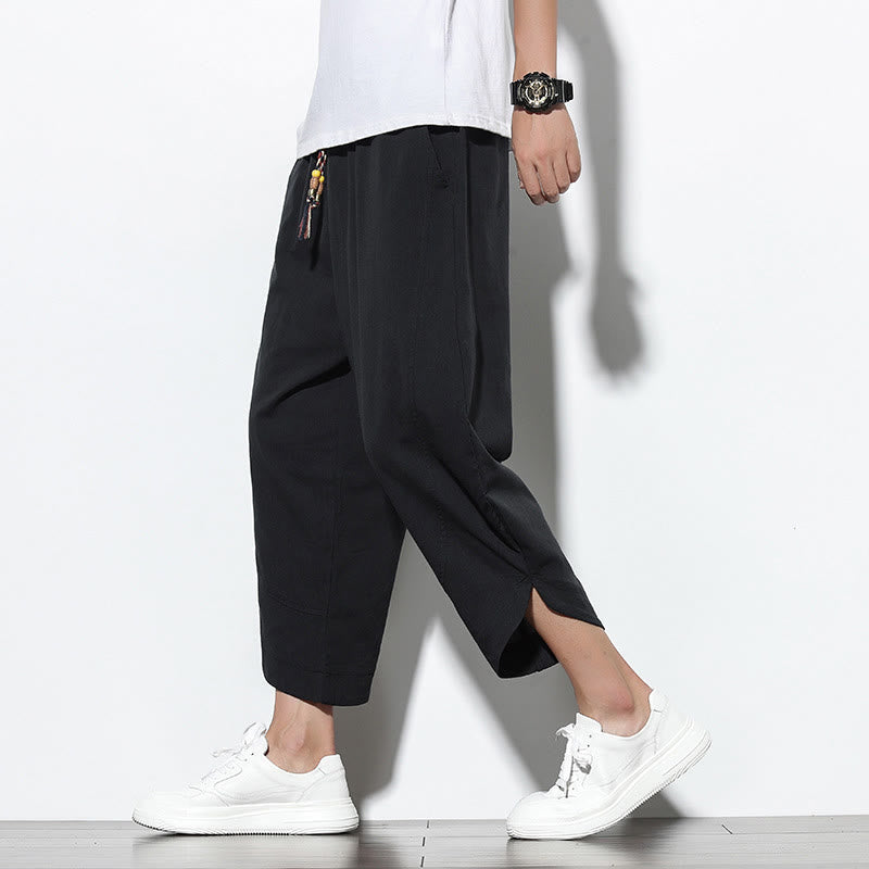 Pantalones harén de lino para hombre, informales, de verano, con cordón ajustable, de longitud 7-8 y bolsillos, de Buddha Stones