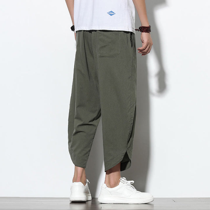 Pantalones harén de lino para hombre, informales, de verano, con cordón ajustable, de longitud 7-8 y bolsillos, de Buddha Stones