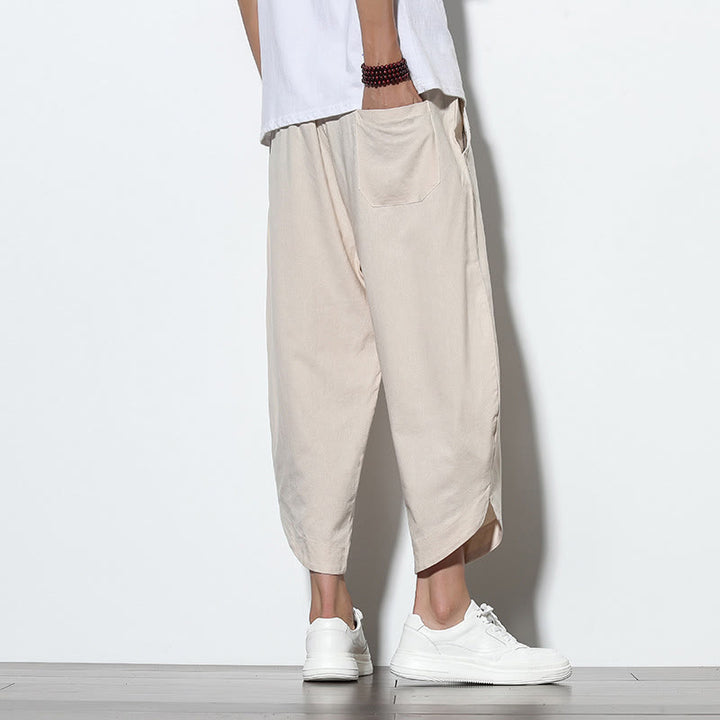 Pantalones harén de lino para hombre, informales, de verano, con cordón ajustable, de longitud 7-8 y bolsillos, de Buddha Stones