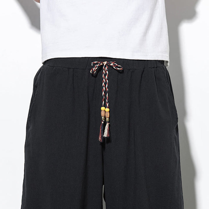 Pantalones harén de lino para hombre, informales, de verano, con cordón ajustable, de longitud 7-8 y bolsillos, de Buddha Stones