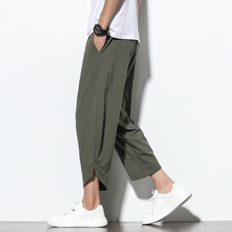 Pantalones harén de lino para hombre, informales, de verano, con cordón ajustable, de longitud 7-8 y bolsillos, de Buddha Stones