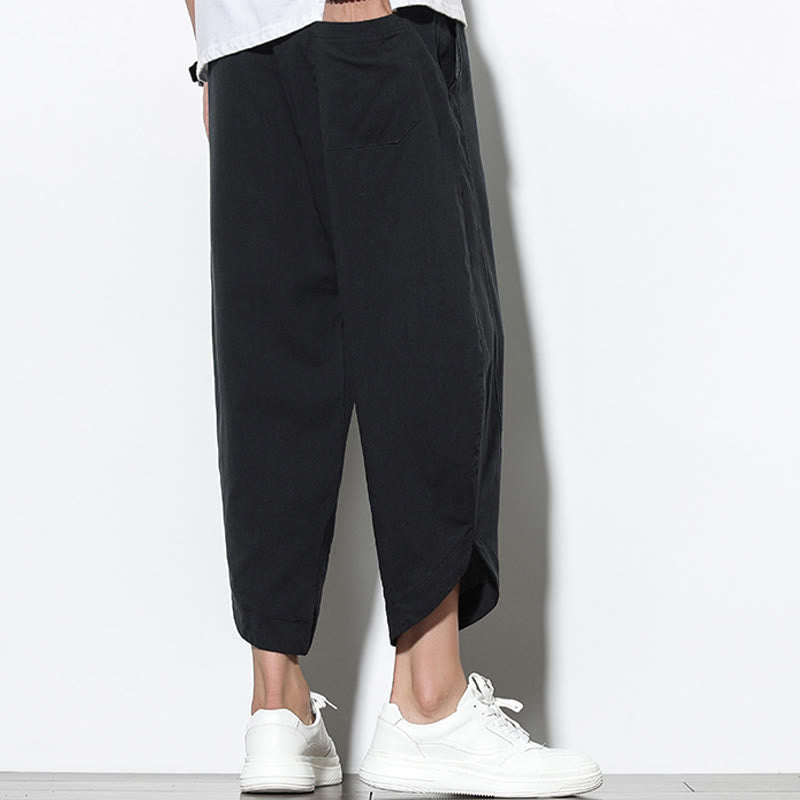 Pantalones harén de lino para hombre, informales, de verano, con cordón ajustable, de longitud 7-8 y bolsillos, de Buddha Stones