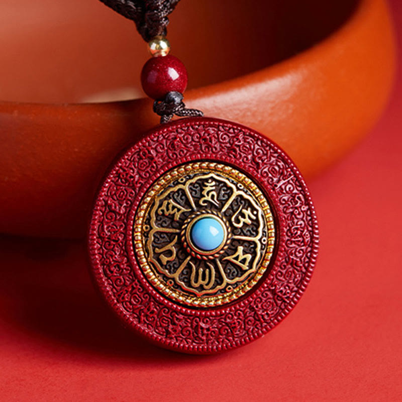 Collar con colgante de cuerda con Buddha Stones, cinabrio natural, Om Mani Padme Hum, escritura giratoria, patrón Yin Yang, bendición - Cinabrio - image 0