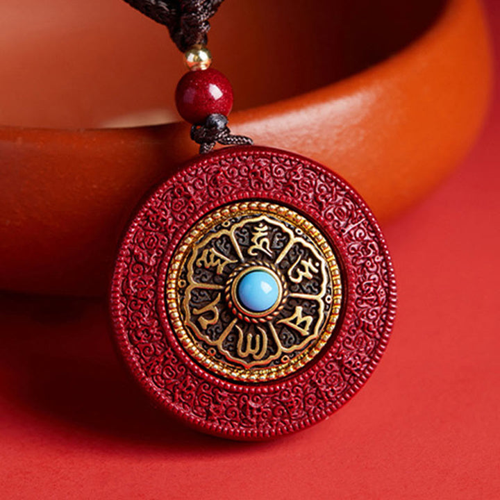 Collar con colgante de cuerda con Buddha Stones, cinabrio natural, Om Mani Padme Hum, escritura giratoria, patrón Yin Yang, bendición - Cinabrio - image 0