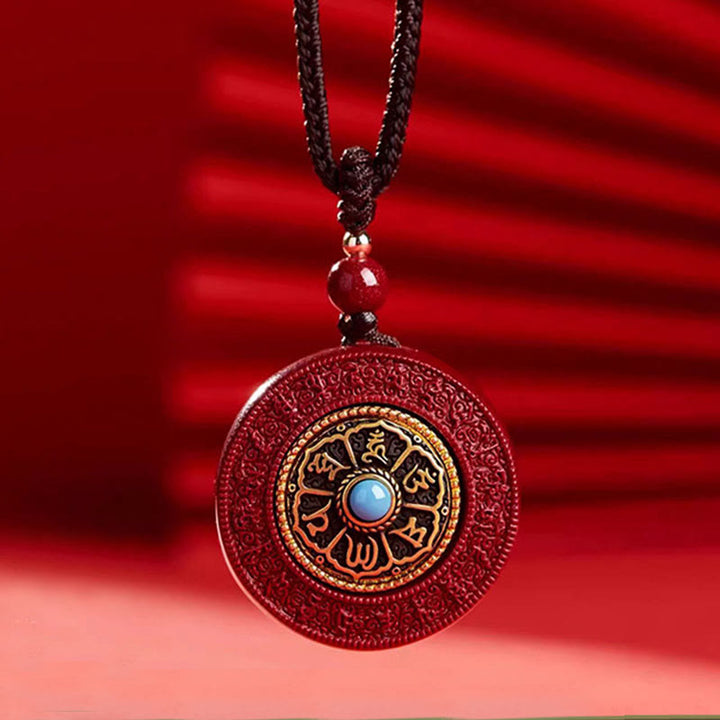 Collar con colgante de cuerda con Buddha Stones, cinabrio natural, Om Mani Padme Hum, escritura giratoria, patrón Yin Yang, bendición - image 1