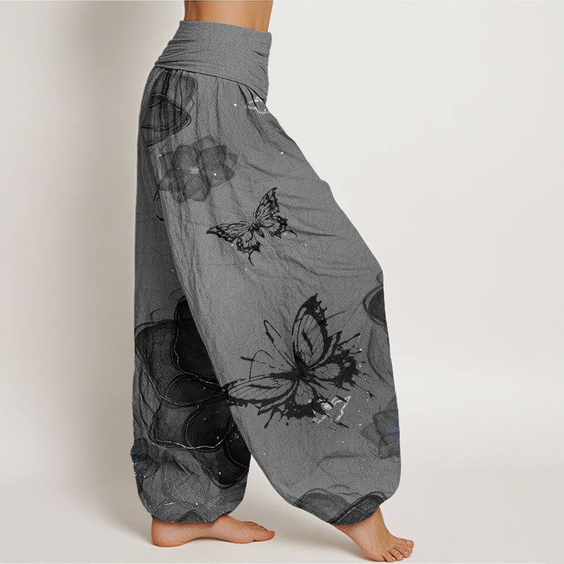 Pantalones harén con cintura elástica para mujer con estampado de flores y mariposas y Buddha Stones - image 7