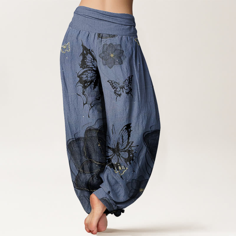 Pantalones harén con cintura elástica para mujer con estampado de flores y mariposas y Buddha Stones - image 9