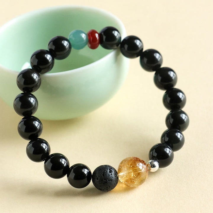 Pulsera de cuentas de obsidiana negra natural de Buddha Stones
