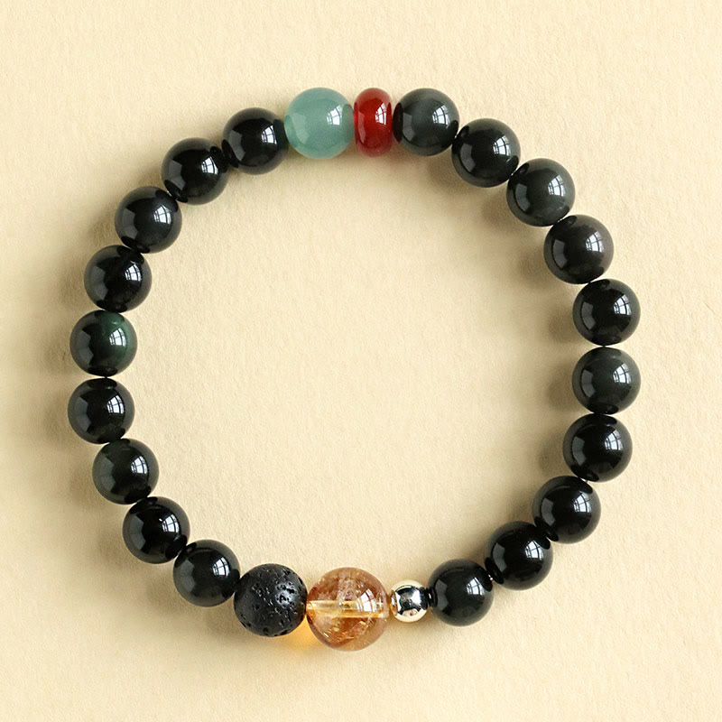 Pulsera de cuentas de obsidiana negra natural de Buddha Stones