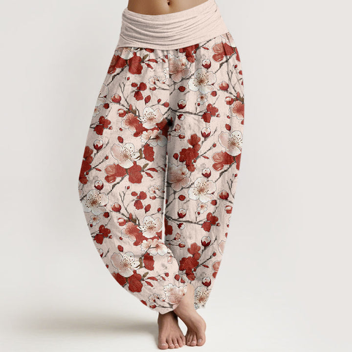 Pantalones harén con cintura elástica para mujer con diseño de flores de melocotón rosa y rojo y piedras de Buddha Stones - Lavanda Rubor - US22，UK/AU26，EU54 (6XL) - image 5