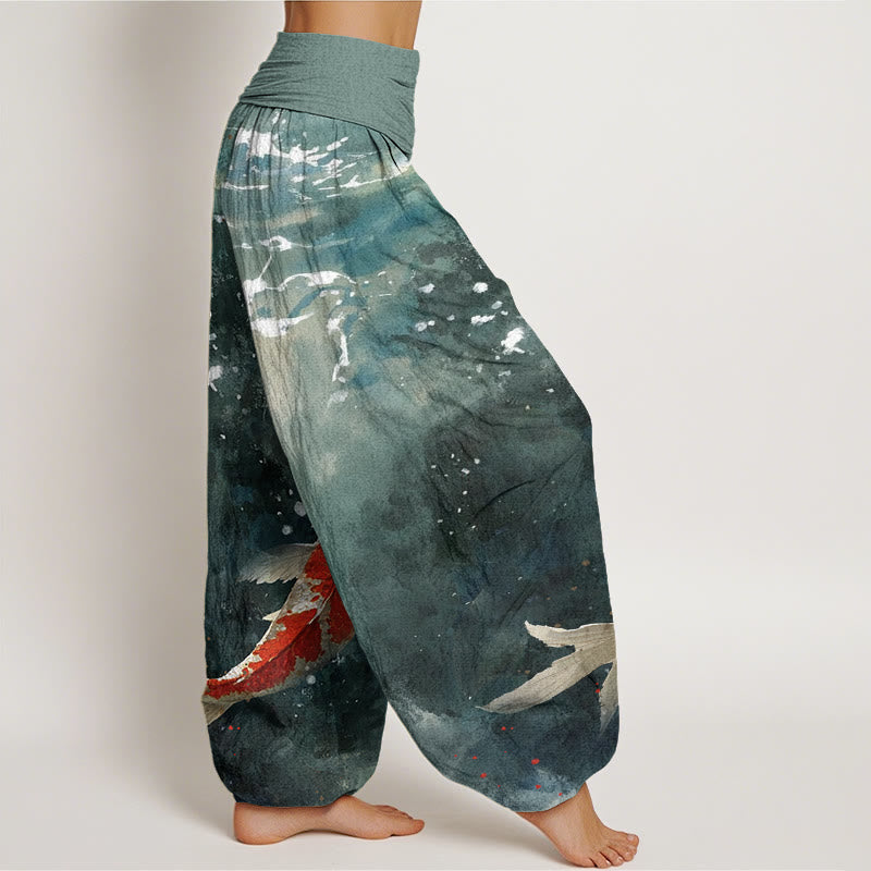 Pantalones harén con cintura elástica para mujer, con diseño de peces koi coloridos y piedras de Buddha Stones - image 3