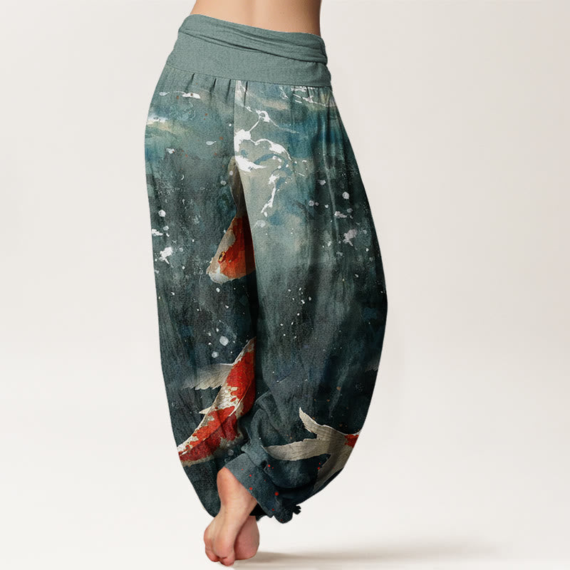 Pantalones harén con cintura elástica para mujer, con diseño de peces koi coloridos y piedras de Buddha Stones - image 2