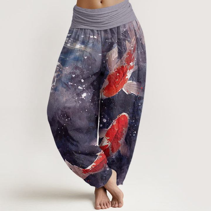 Pantalones harén con cintura elástica para mujer, con diseño de peces koi coloridos y piedras de Buddha Stones - Lavanda - US22，UK/AU26，EU54 (6XL) - image 5