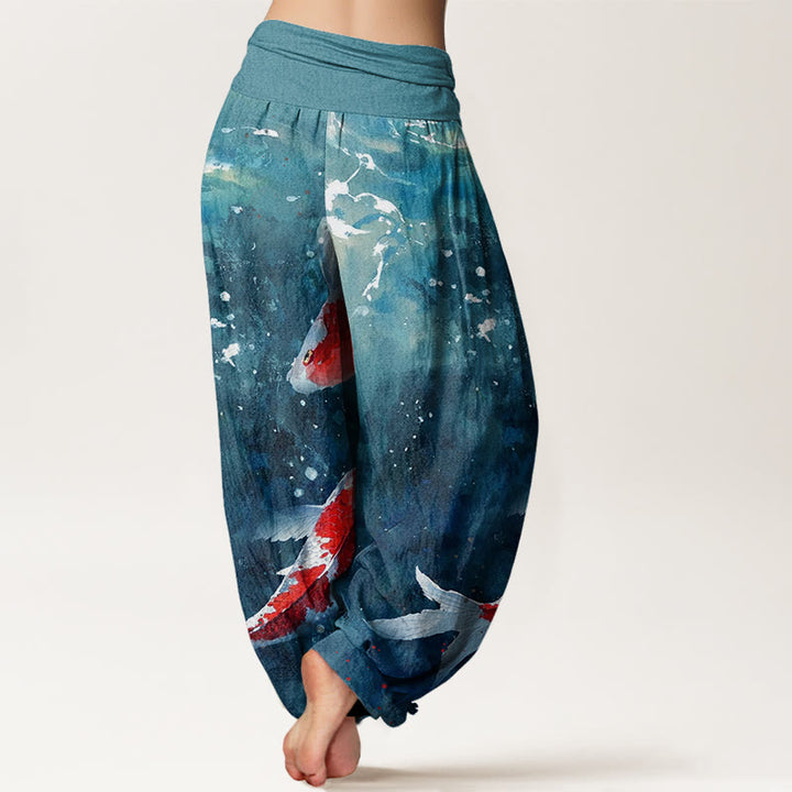 Pantalones harén con cintura elástica para mujer, con diseño de peces koi coloridos y piedras de Buddha Stones - image 9