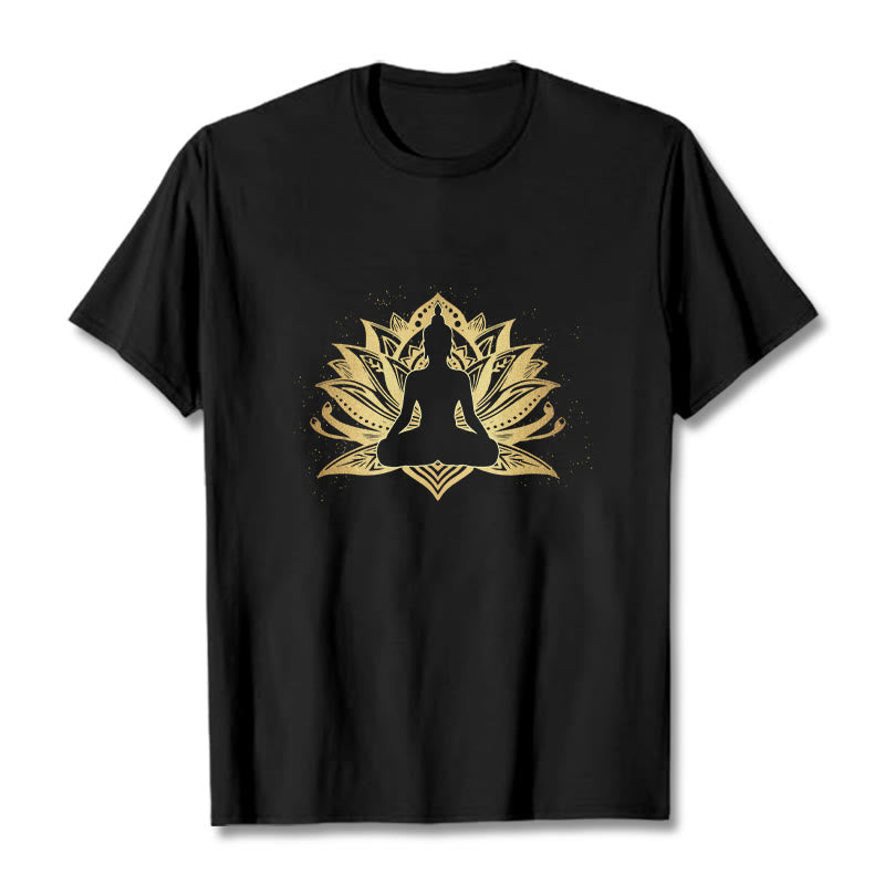 Camiseta de meditación de Buda con Buddha Stones y loto dorado - Negro - 2XL - image 0