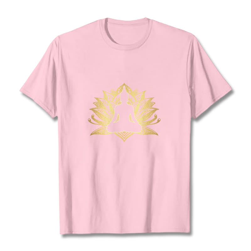 Camiseta de meditación de Buda con Buddha Stones y loto dorado - rosa claro - 2XL - image 12