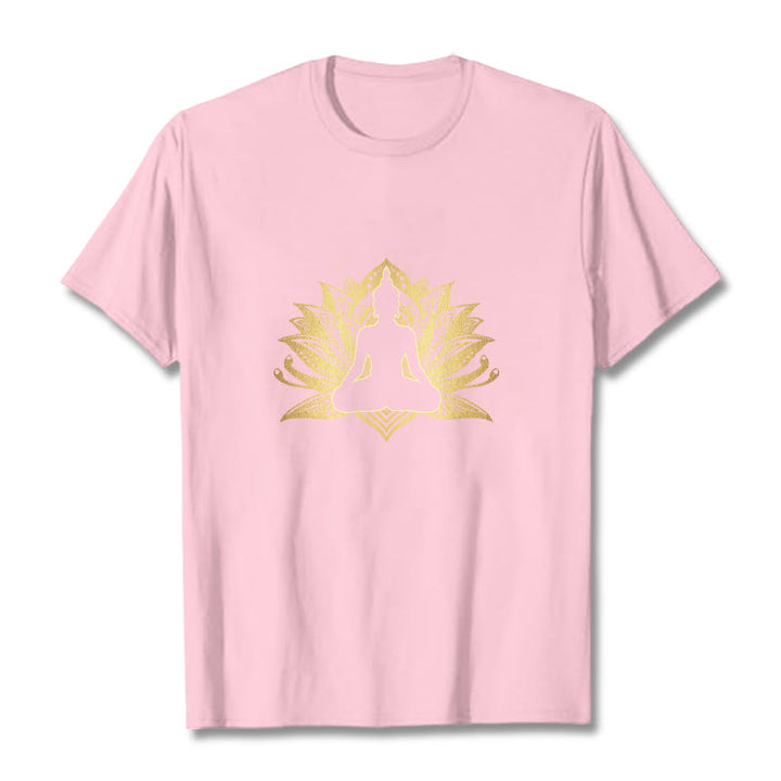 Camiseta de meditación de Buda con Buddha Stones y loto dorado - rosa claro - 2XL - image 12