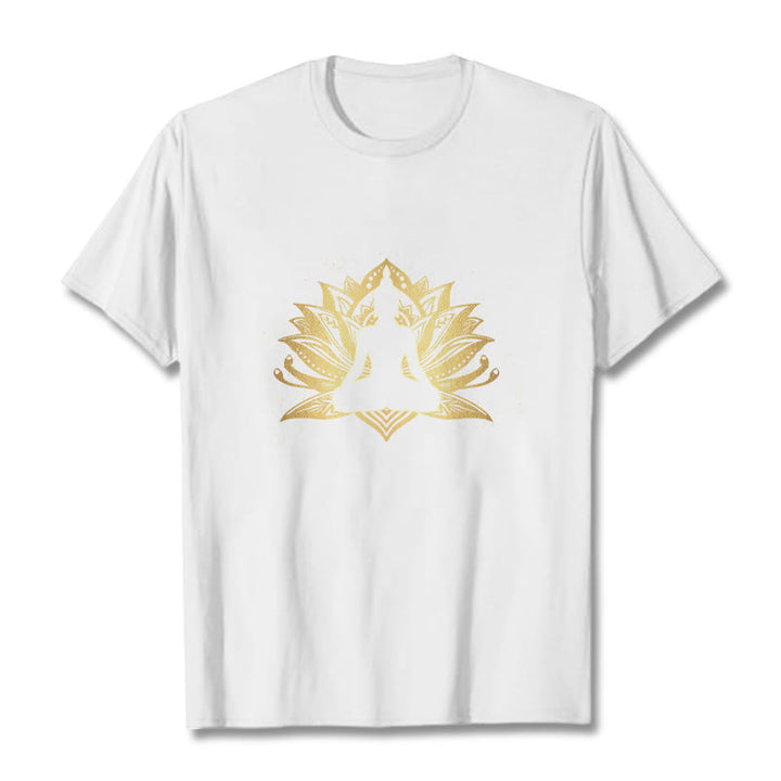 Camiseta de meditación de Buda con Buddha Stones y loto dorado - Blanco - 2XL - image 5