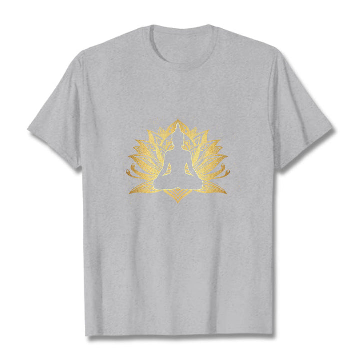 Camiseta de meditación de Buda con Buddha Stones y loto dorado - Gris claro - 2XL - image 19