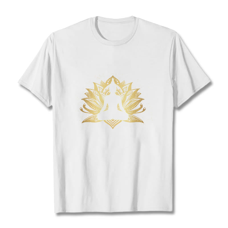 Camiseta de meditación de Buda con Buddha Stones y loto dorado - Blanco - 2XL - image 6