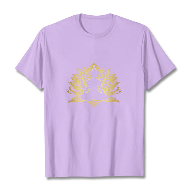 Camiseta de meditación de Buda con Buddha Stones y loto dorado - Ciruela - 2XL - image 16