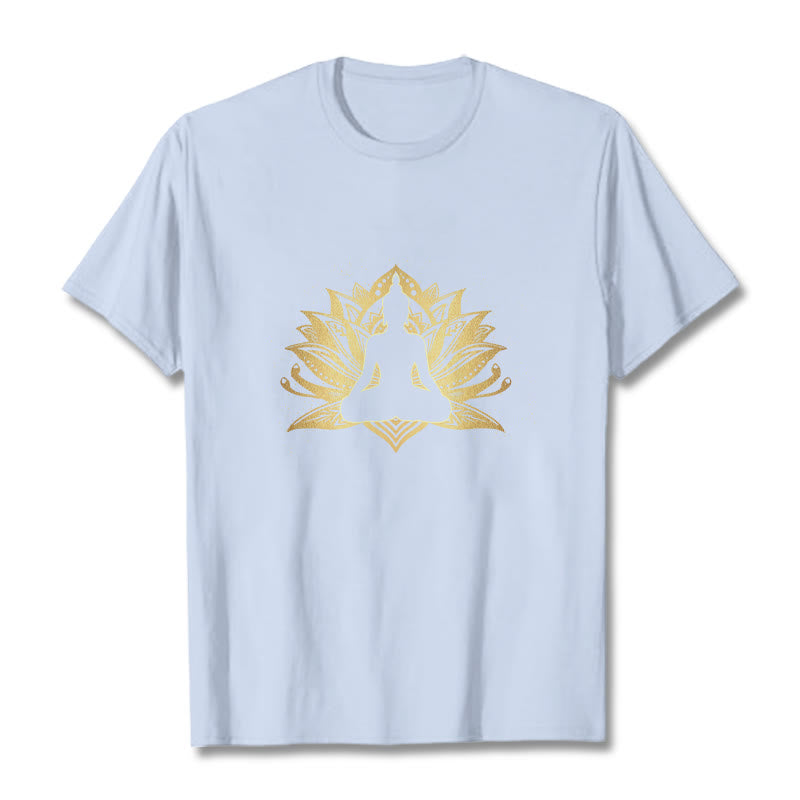 Camiseta de meditación de Buda con Buddha Stones y loto dorado - Cian claro - 2XL - image 18