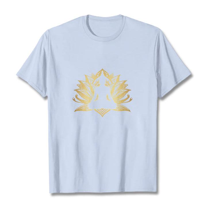 Camiseta de meditación de Buda con Buddha Stones y loto dorado - Cian claro - 2XL - image 18