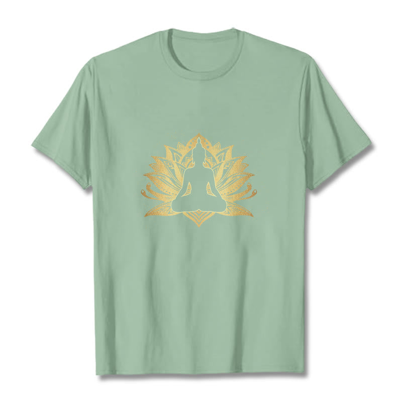 Camiseta de meditación de Buda con Buddha Stones y loto dorado - Verde pálido - 2XL - image 15