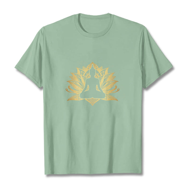 Camiseta de meditación de Buda con Buddha Stones y loto dorado - Verde pálido - 2XL - image 15
