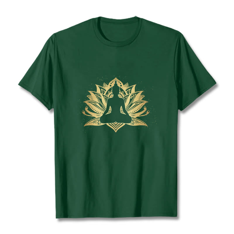 Camiseta de meditación de Buda con Buddha Stones y loto dorado - Verde bosque - 2XL - image 11