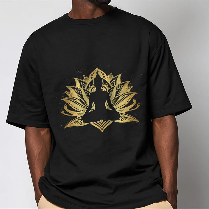 Camiseta de meditación de Buda con Buddha Stones y loto dorado - image 1