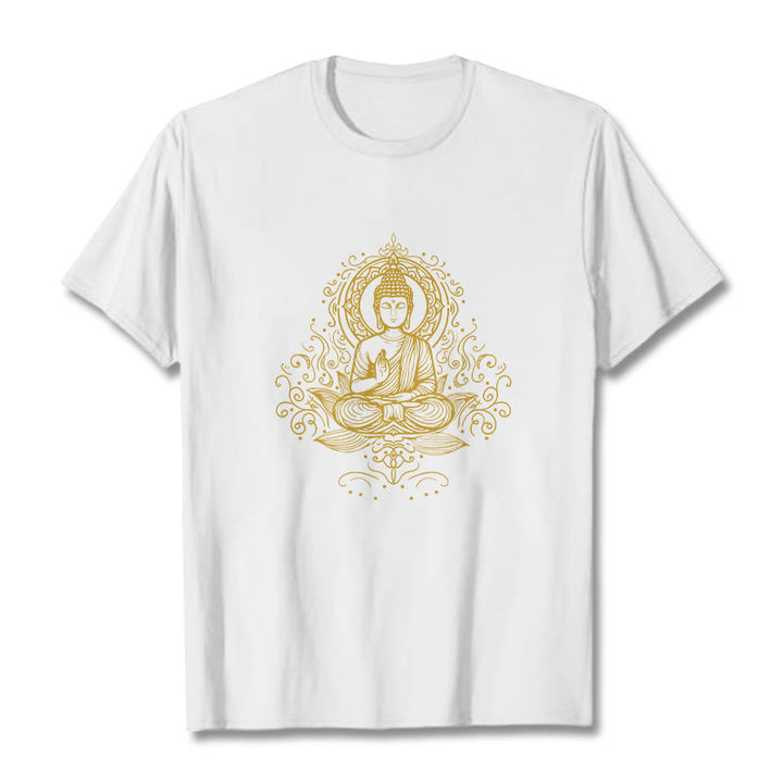 Camiseta de Buda con Buddha Stones, flores de loto y vides para meditación - Blanco - 2XL - image 7