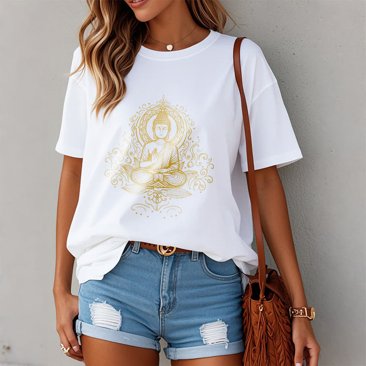 Camiseta de Buda con Buddha Stones, flores de loto y vides para meditación - image 10