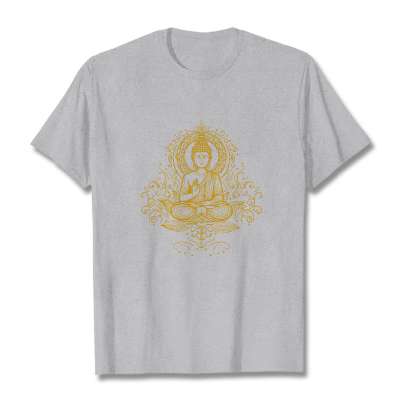 Camiseta de Buda con Buddha Stones, flores de loto y vides para meditación - Gris claro - 2XL - image 20