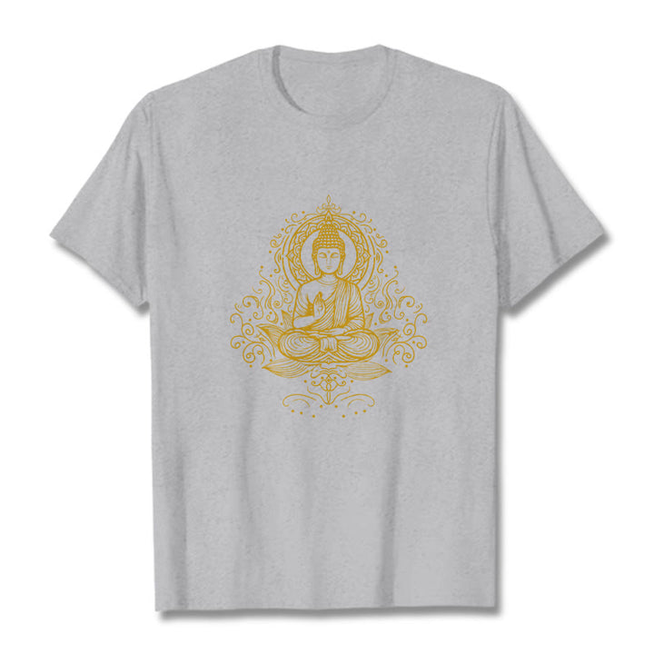 Camiseta de Buda con Buddha Stones, flores de loto y vides para meditación - Gris claro - 2XL - image 20