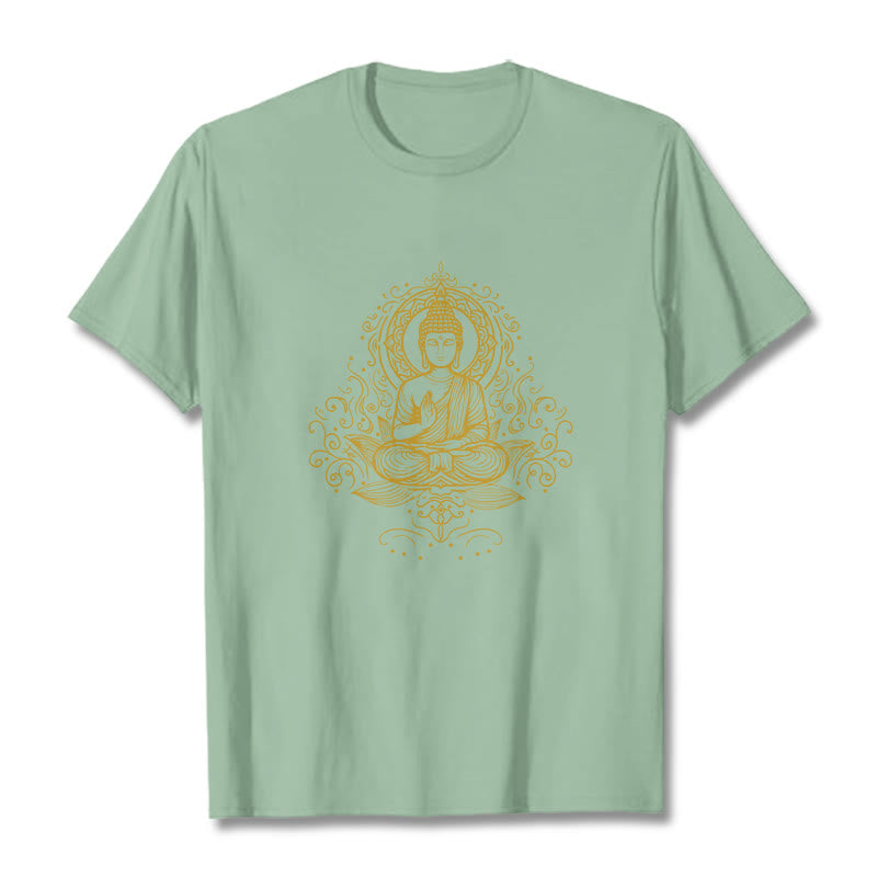 Camiseta de Buda con Buddha Stones, flores de loto y vides para meditación - Verde pálido - 2XL - image 14