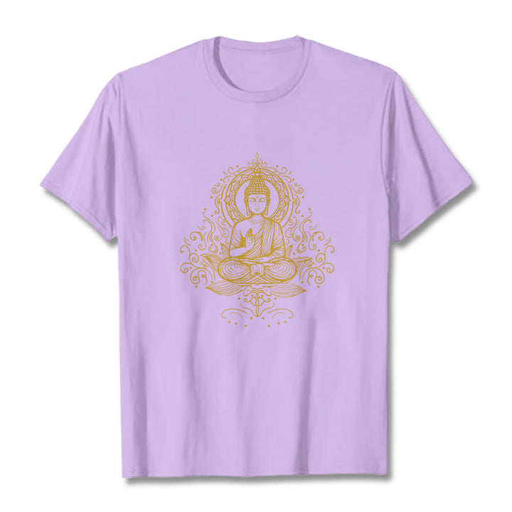 Camiseta de Buda con Buddha Stones, flores de loto y vides para meditación - Ciruela - 2XL - image 16