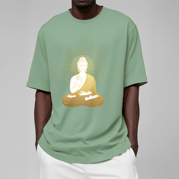 Camiseta de Buddha Stones y meditación dorada con aura dorada - image 15