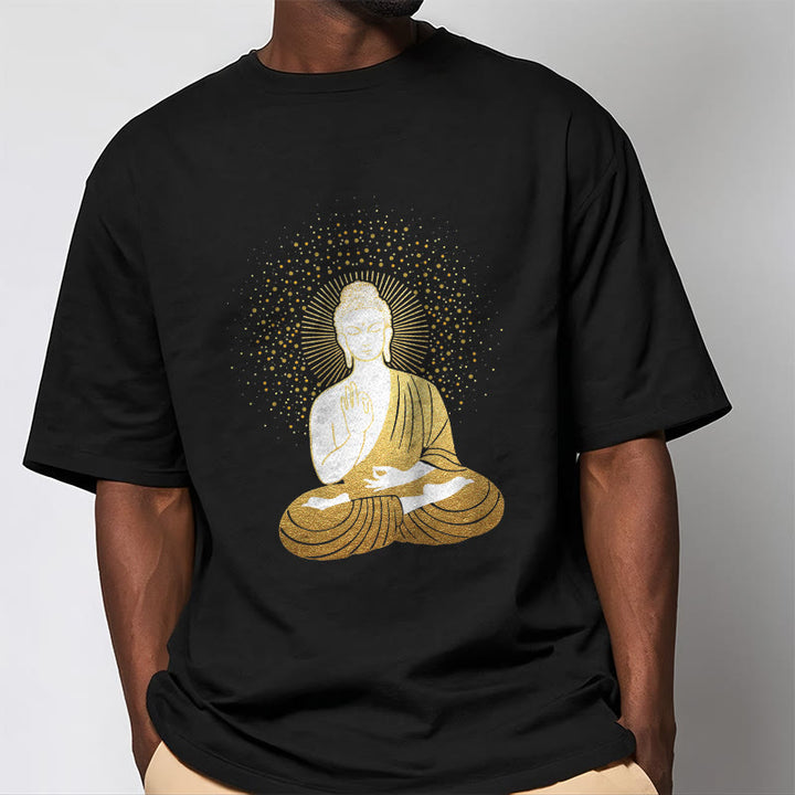 Camiseta de Buddha Stones y meditación dorada con aura dorada - image 4