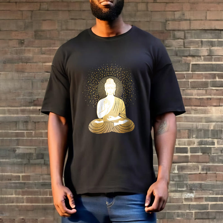 Camiseta de Buddha Stones y meditación dorada con aura dorada - image 5