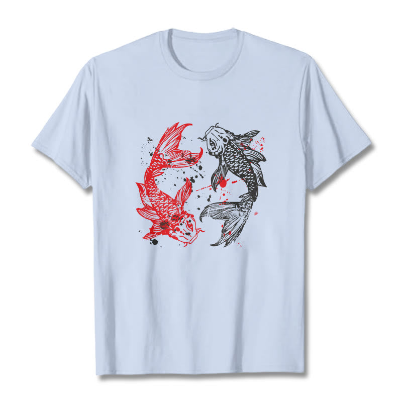 Camiseta con pez koi rojo y negro de Buddha Stones - Cian claro - 2XL - image 18