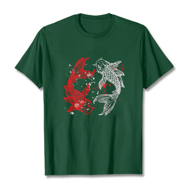 Camiseta con pez koi rojo y negro de Buddha Stones - Verde bosque - 2XL - image 10