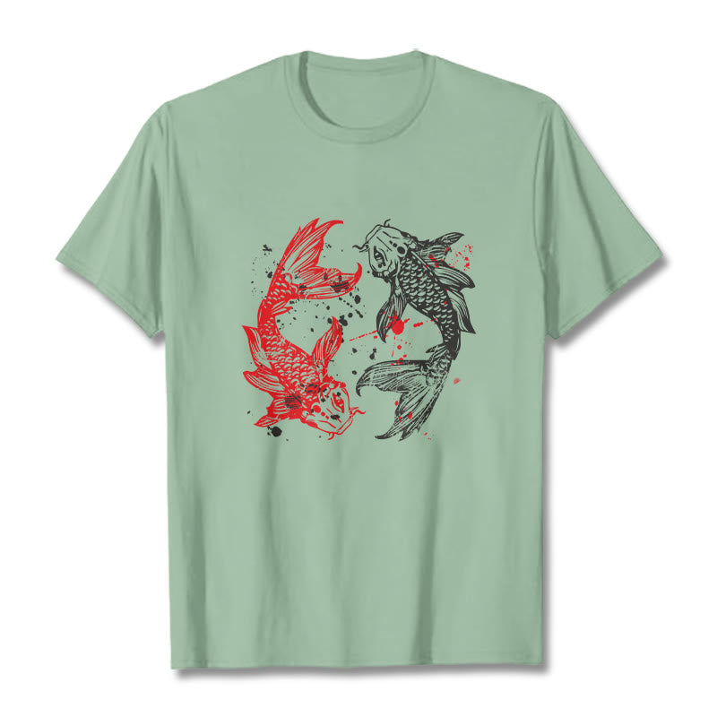 Camiseta con pez koi rojo y negro de Buddha Stones - Verde pálido - 2XL - image 14