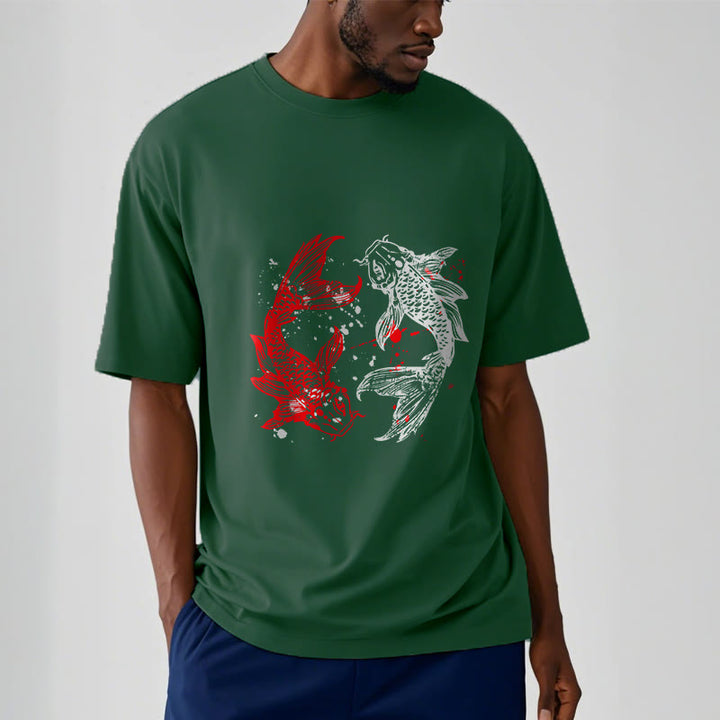 Camiseta con pez koi rojo y negro de Buddha Stones - image 12