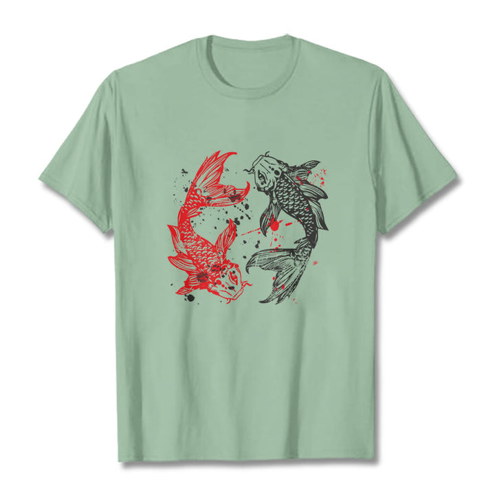 Camiseta con pez koi rojo y negro de Buddha Stones - Verde pálido - 2XL - image 15