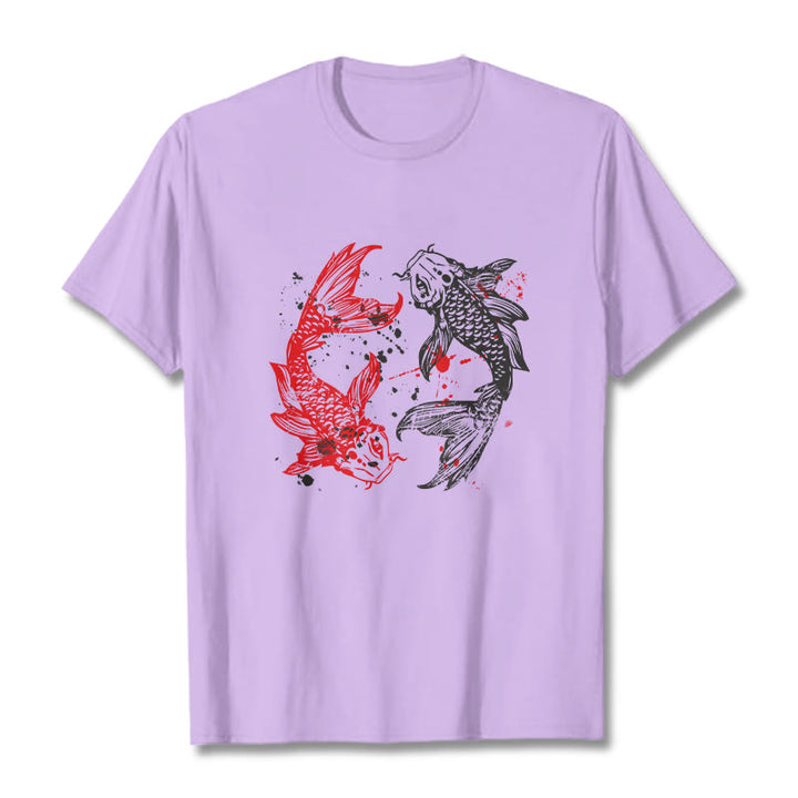 Camiseta con pez koi rojo y negro de Buddha Stones - Ciruela - 2XL - image 17