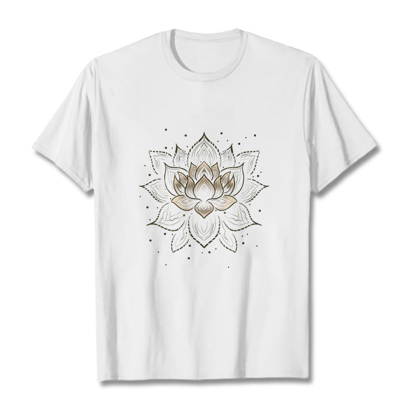 Camiseta con diseño de flor de loto dorada y Buddha Stones - Blanco - 2XL - image 6